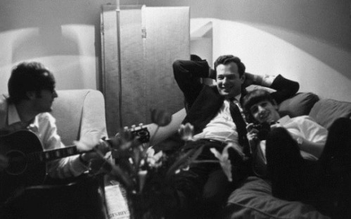 16th January 1964:  Band manager Brian Epstein (1935 - 1967) relaxing in Paris with Beatles members John Lennon (1940 - 1980) and Ringo Starr.  (Photo by Harry Benson/Express/Getty Images)